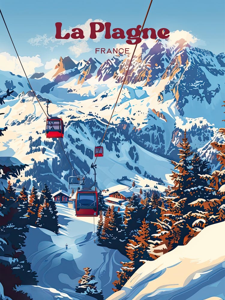 La Plagne France Winter Ski Travel Art