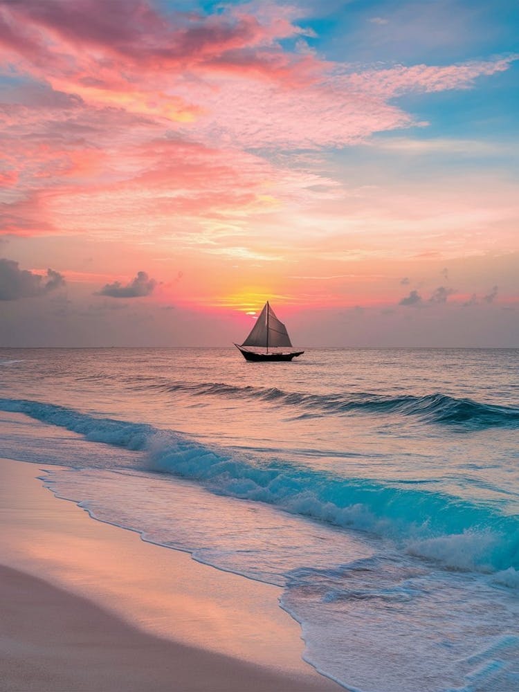 Sailboat On The Beach At Sunset