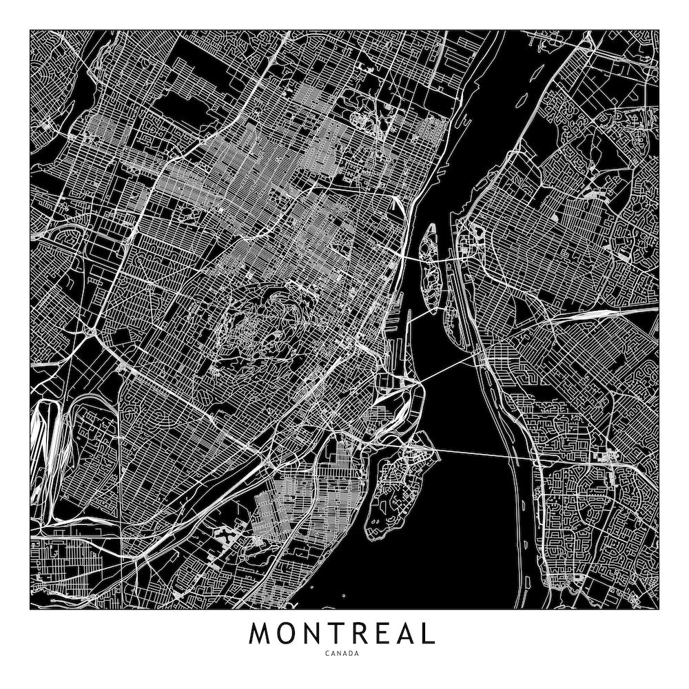 Montréal Carte Noir et Blanc Carré