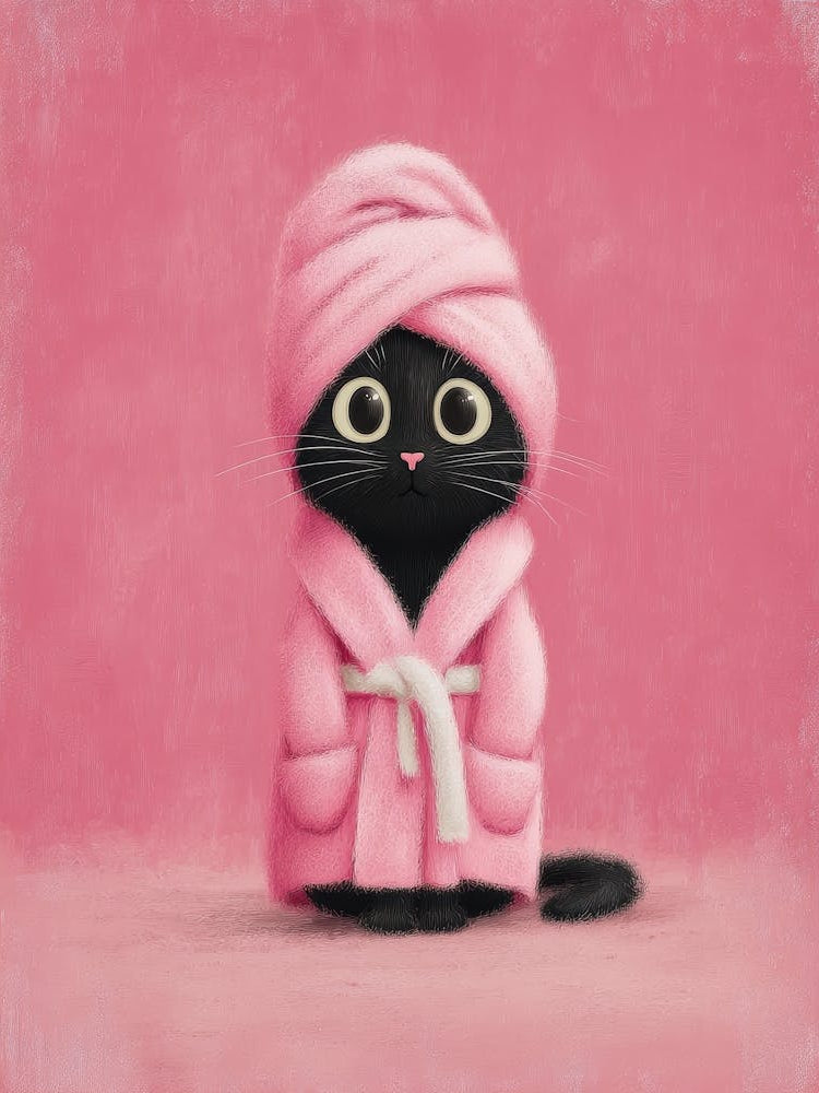 Cat In Pink Bathrobe