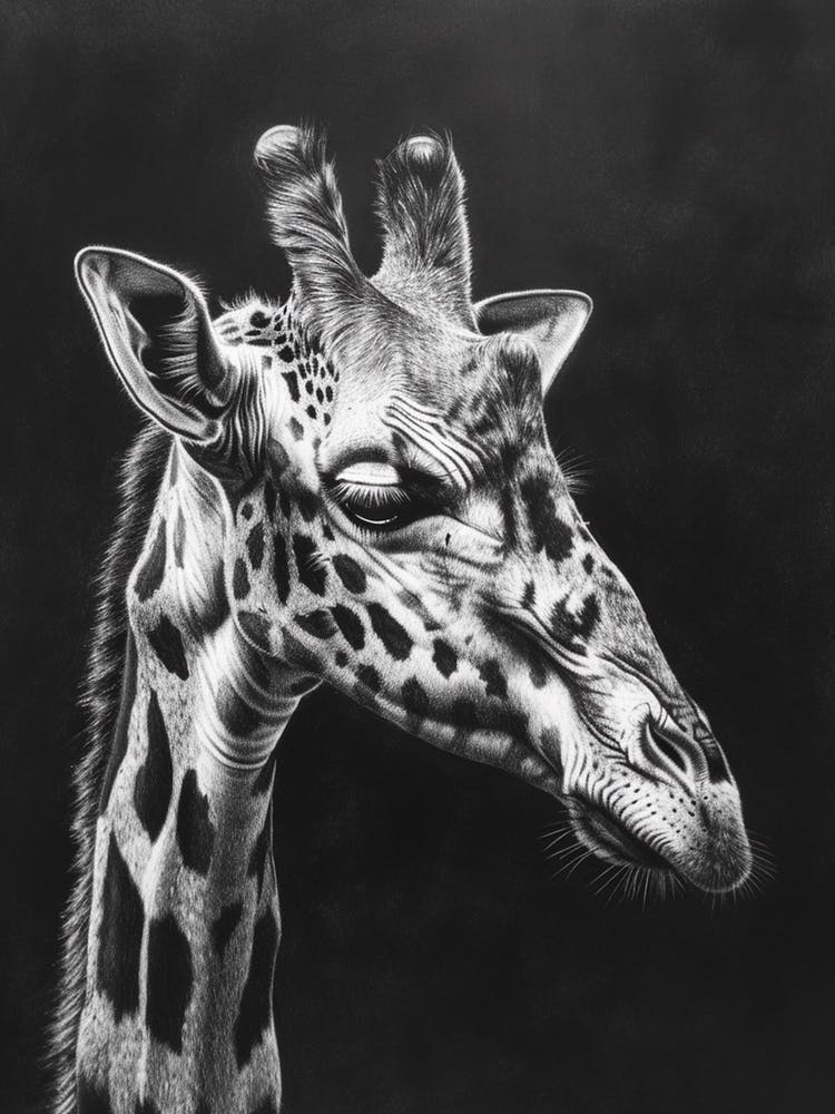 Giraffe Grey Pencil Drawing 2
