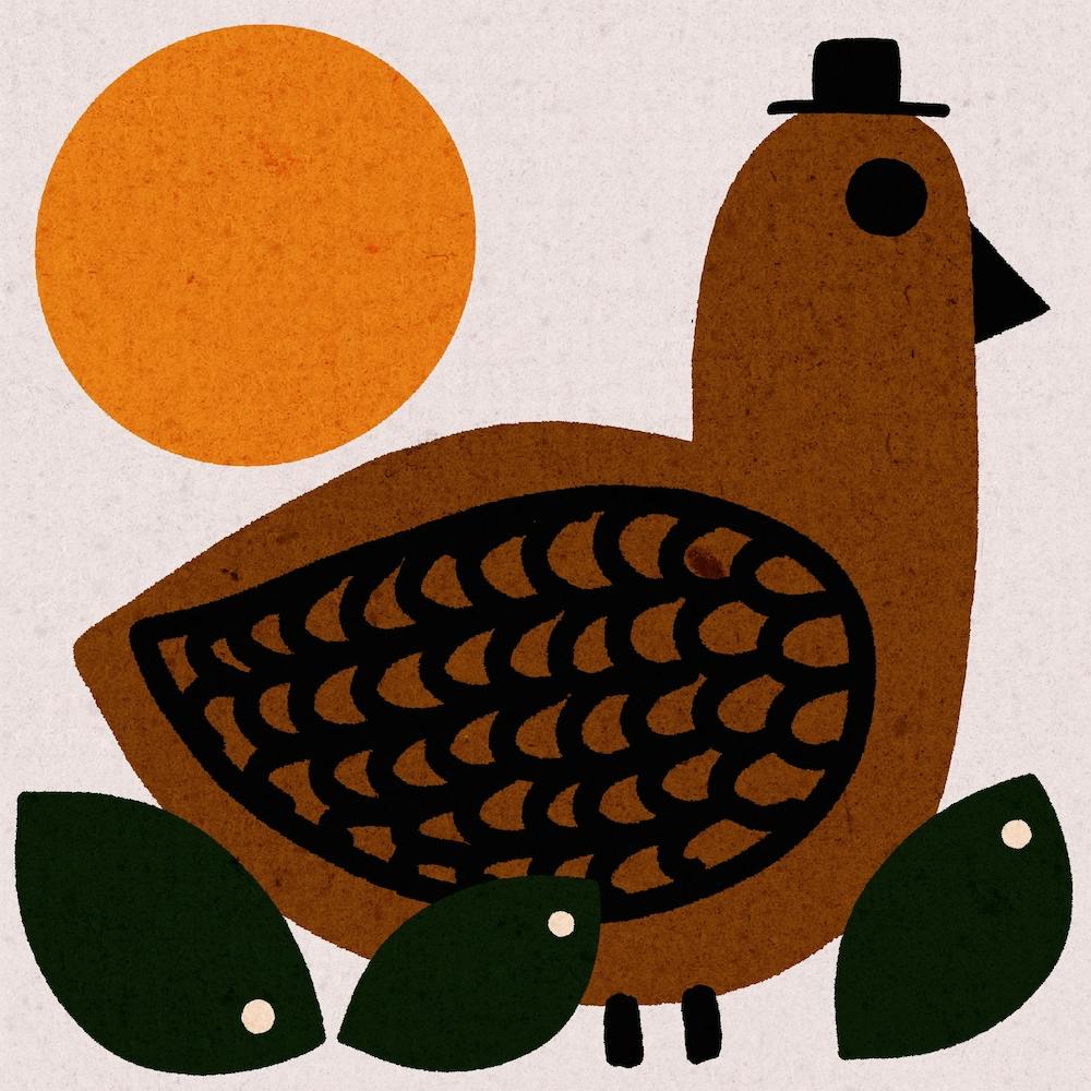 Retro Bird And Hat Square