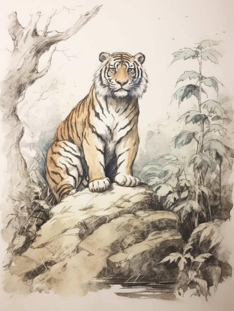 Märchenbuch Tier Aquarell Sibirischer Tiger 1
