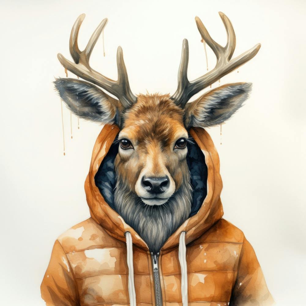 Watercolour Cartoon Elk In A Hoodie