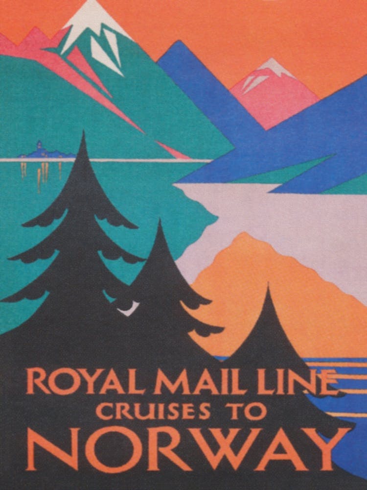 Royal Mail Line Cruises To Norway Vintage Travel Poster