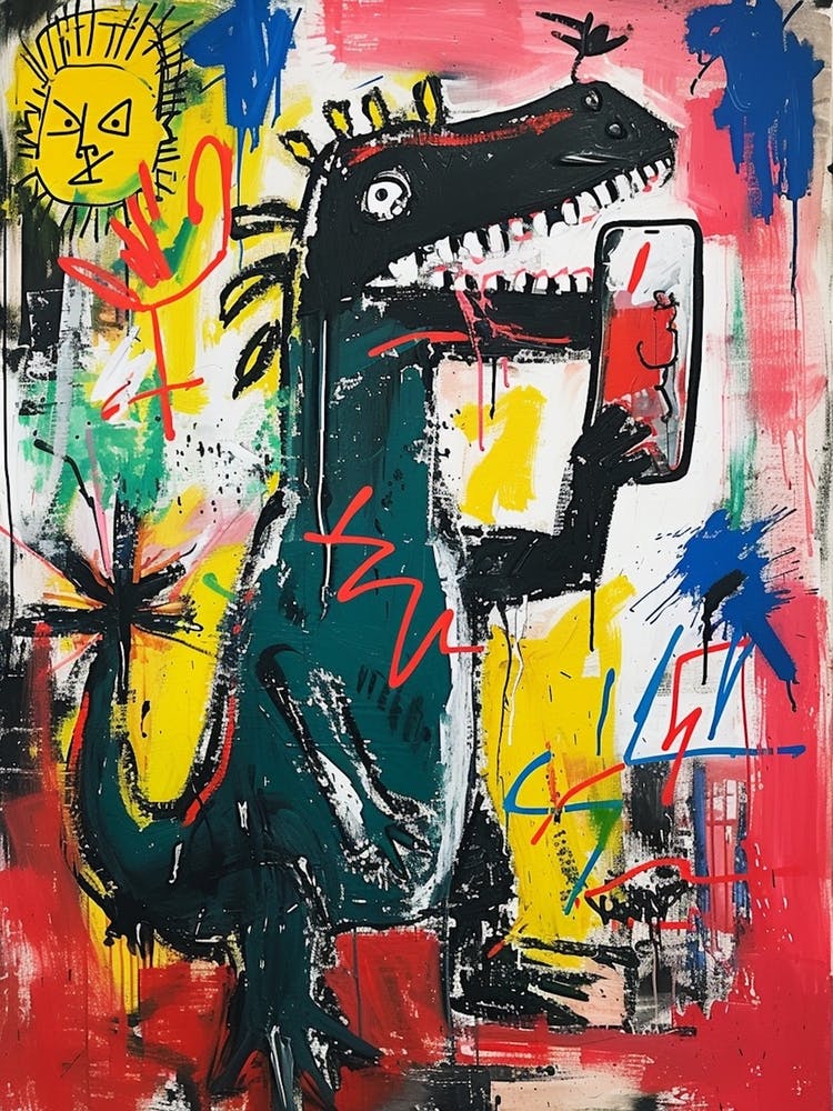Abstract Wild Brushstroke Dinosaur Taking A Selfie 2