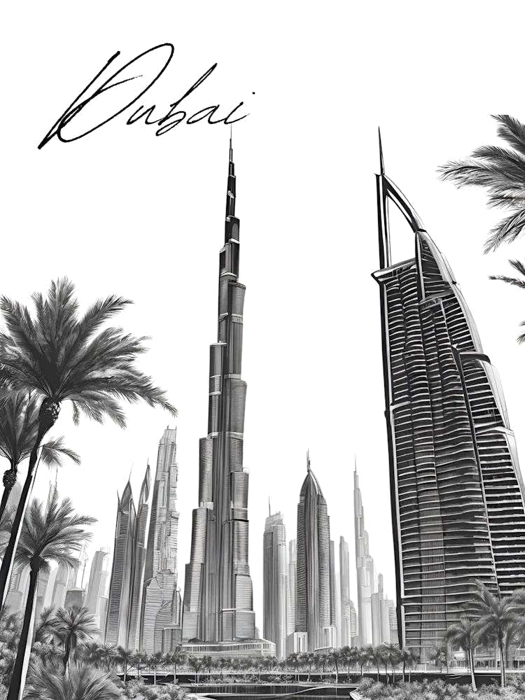 Dubai Skyline, Black And White City