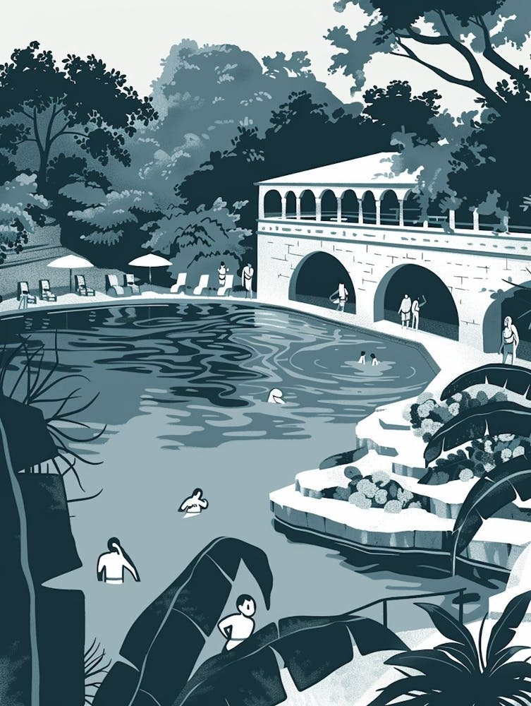 Duotone Illustration Barton Springs Pool Austin Texas 3