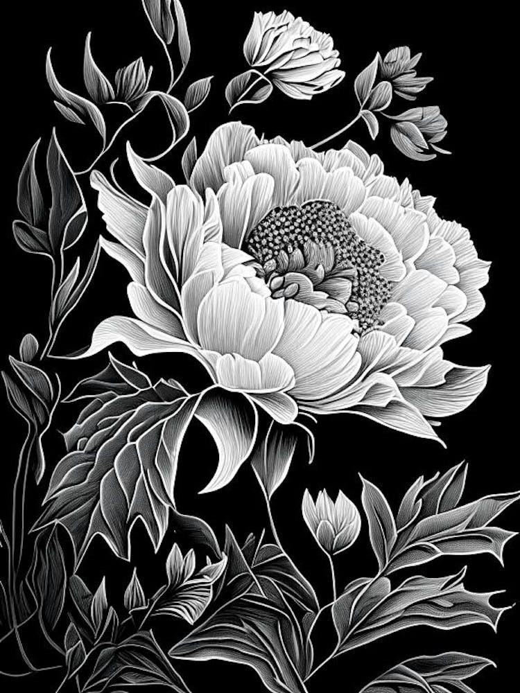 Peony Wildflower Linocut 1