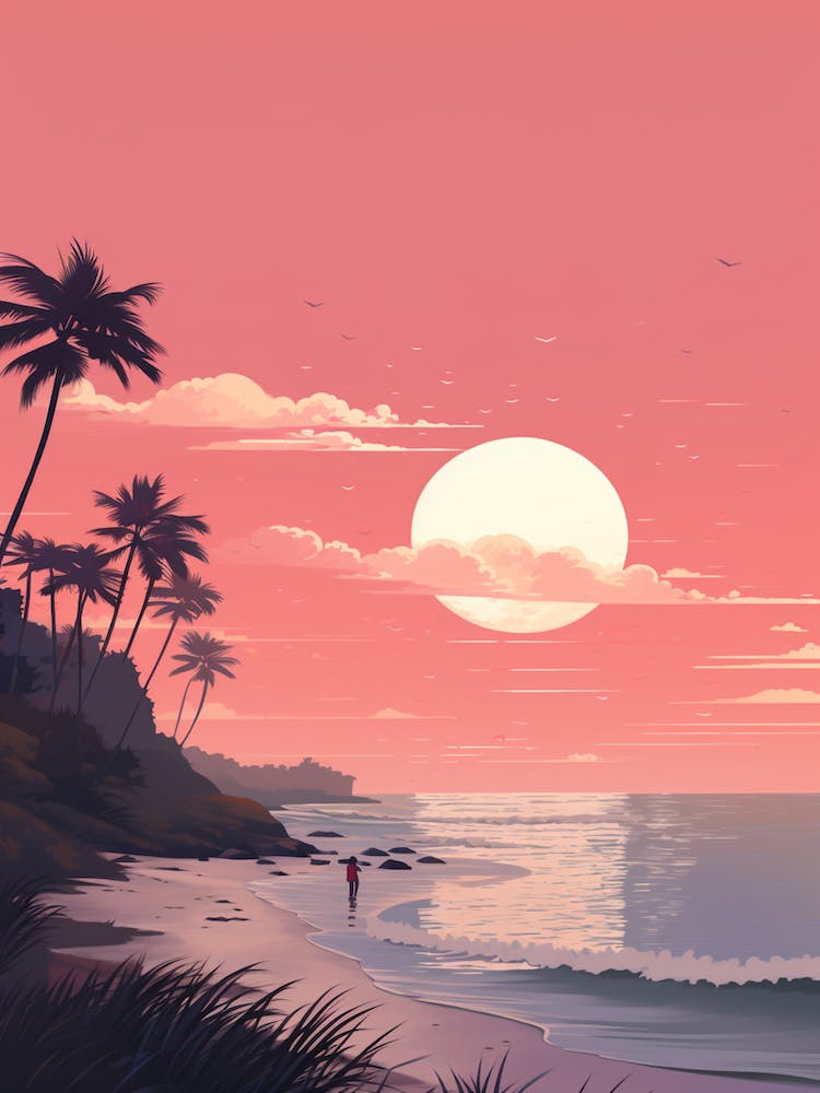Illustration Under The Sky By The Moon In Pink Tones 1