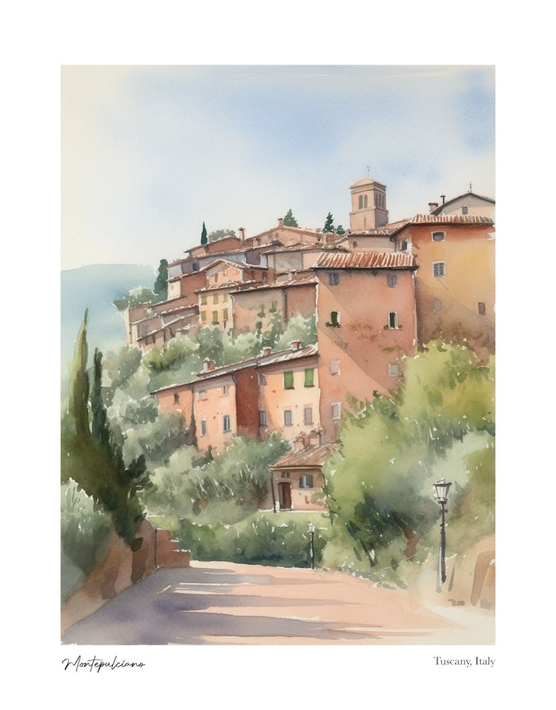 Montepulciano, Toskana, Italien 1 Aquarell Reiseposter