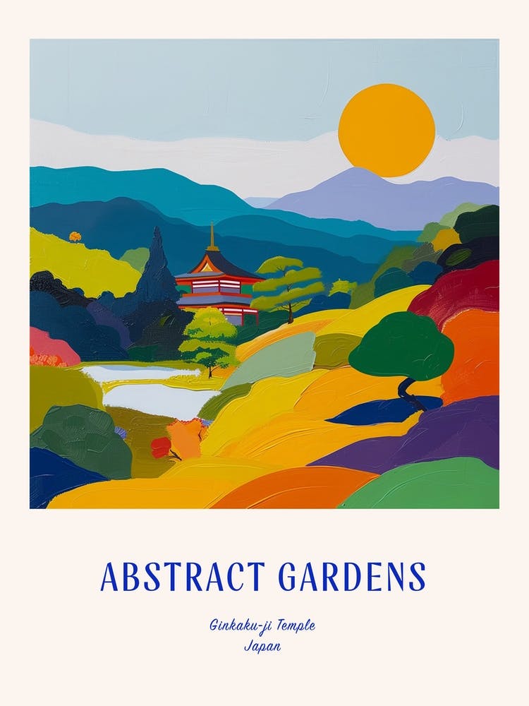 Colourful Gardens Ginkaku Ji  Temple Japan 3 Blue Poster
