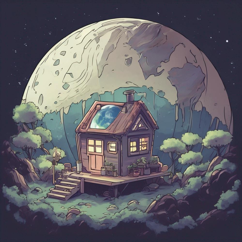 Casita De Alien En La Luna Mirando El Desastre Que Es La Tierra