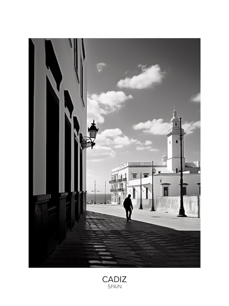 Poster Of Cadiz, Spain, Black And White Analogue Photography 4