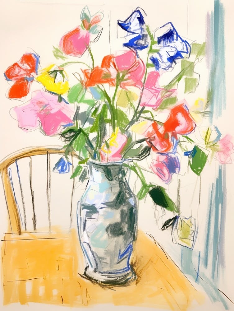 Flower Painting Fauvist Style Sweet Pea 3
