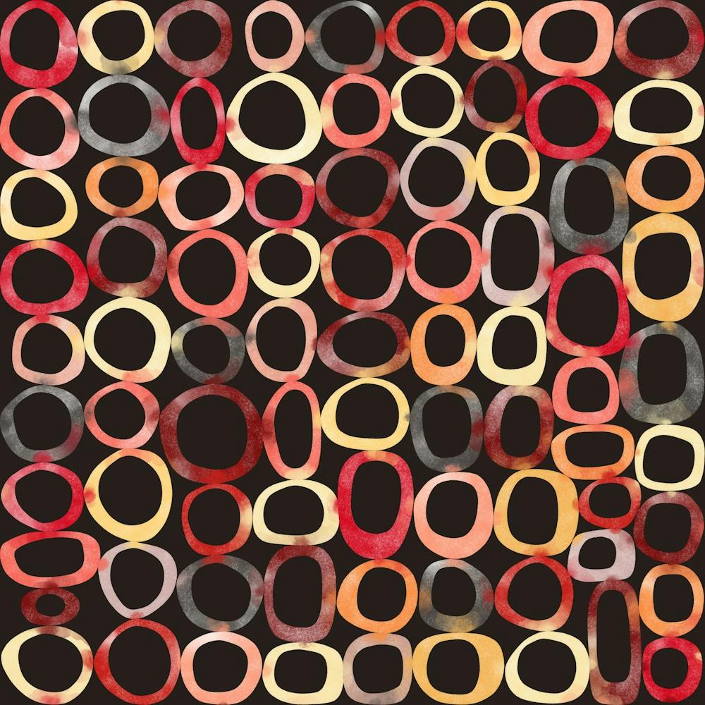 Abstract Warm Watercolor Circles in the Dark