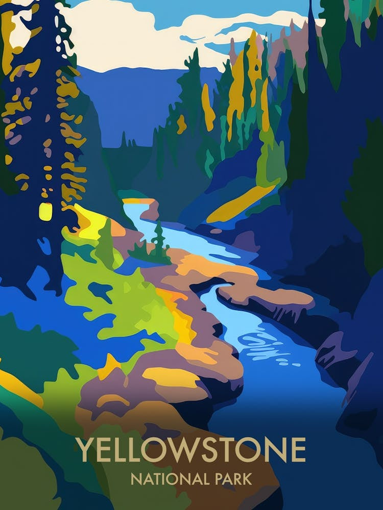Yellowstone National Park Matisse Style Vintage Travel Poster 1
