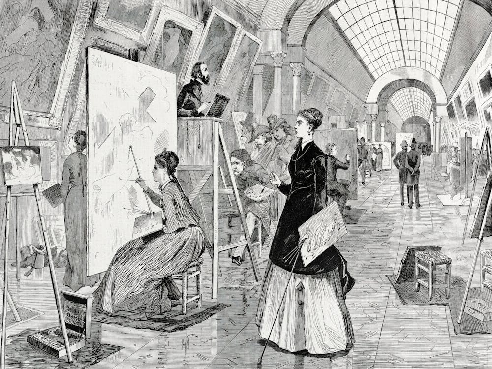 Art Students And Copyists In The Louvre Gallery, Paris (1864), Winslow Homer