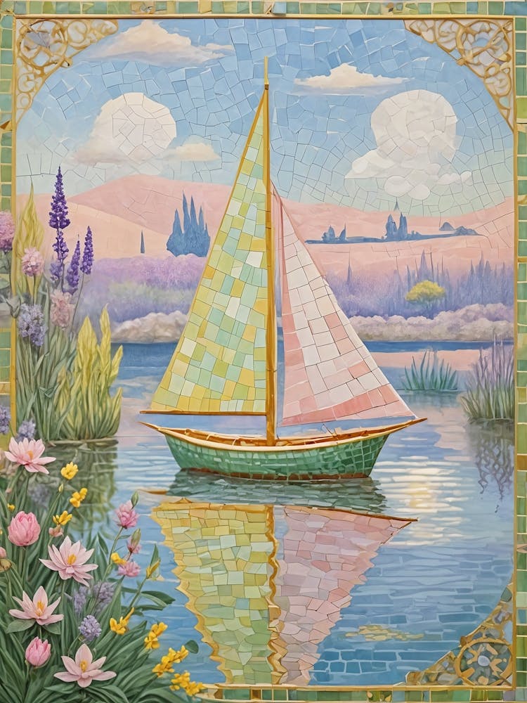 Mosaic Sailboat On The Lake