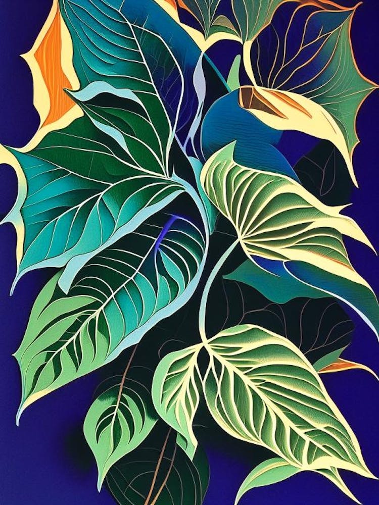 Basil Leaf Colourful Abstract Linocut