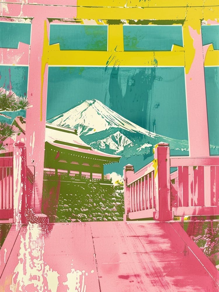 Hakone Japan Retro Duotone Silkscreen 1