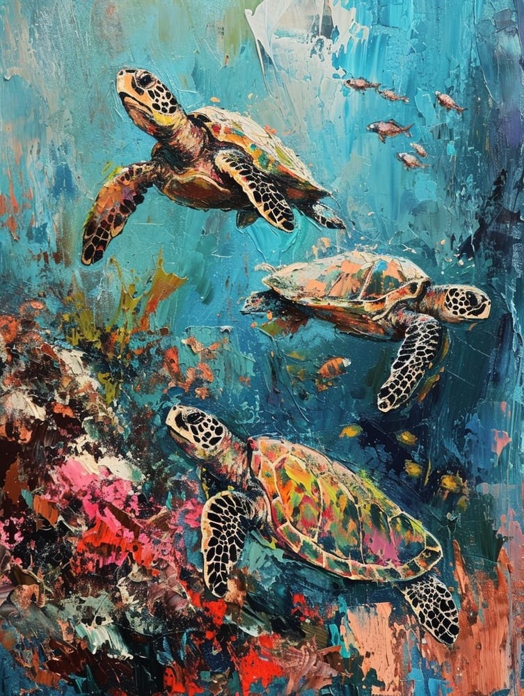 Colourful Impressionism Inspired Sea Turtles 3