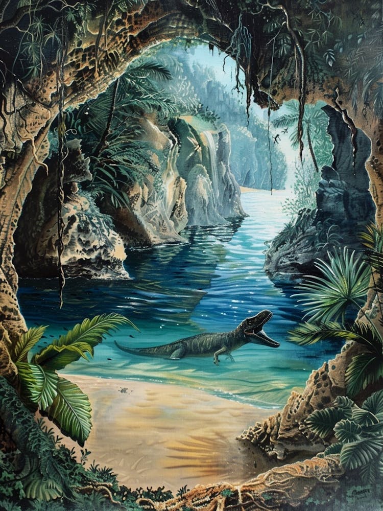 Marine Dinosaur In A Cave Painting