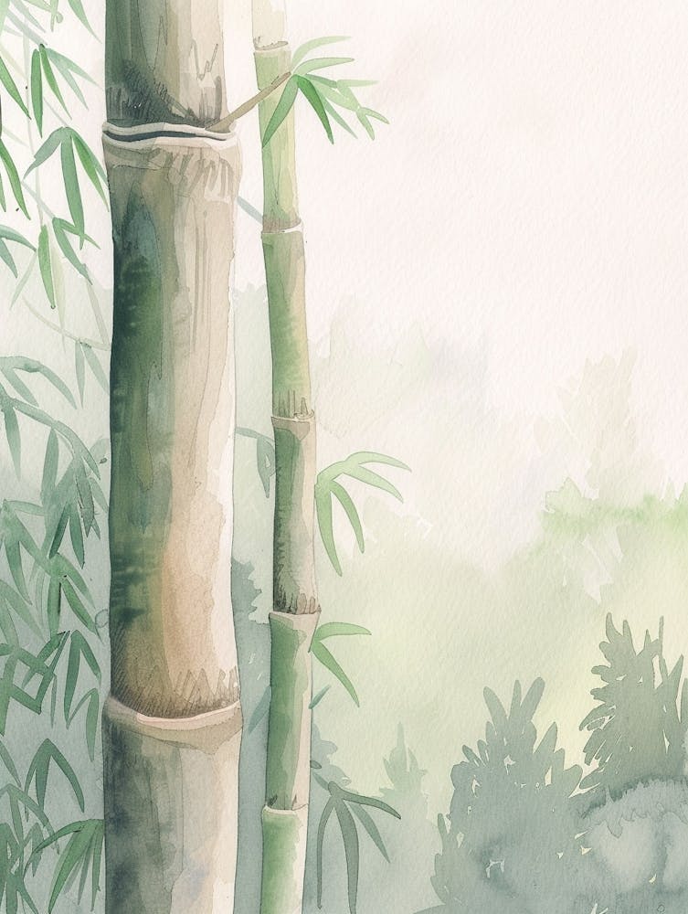 Bamboo Tree Atmospheric Watercolour Painting 2