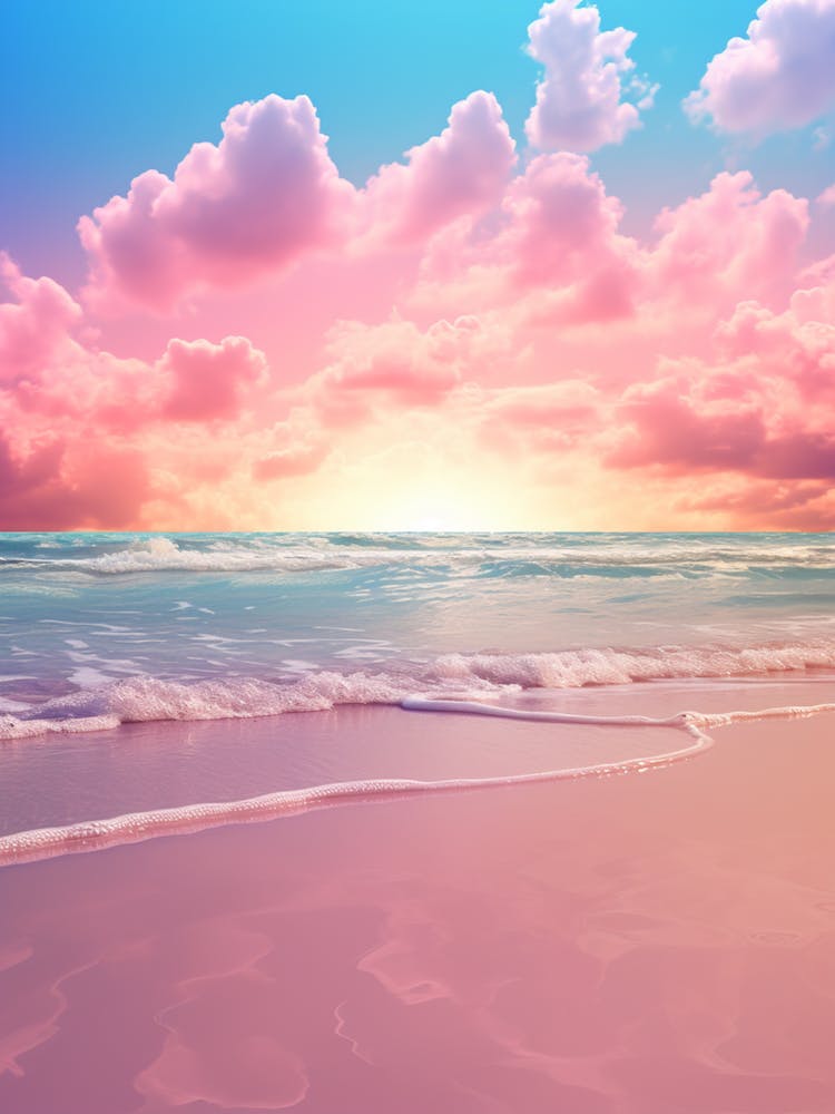 Strand und Sonnenuntergang mit Wellen und Wolken Rosa Blaue Fotografie 4