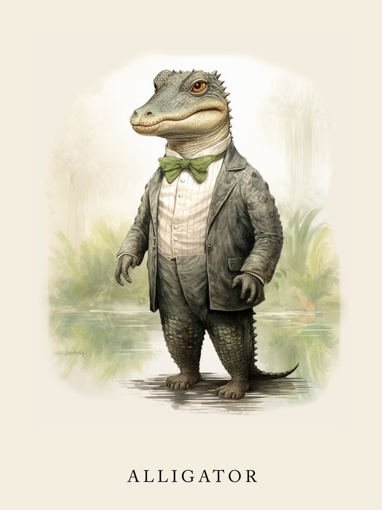 Beatrix Potter Inspired  Animal Watercolour Alligator 1