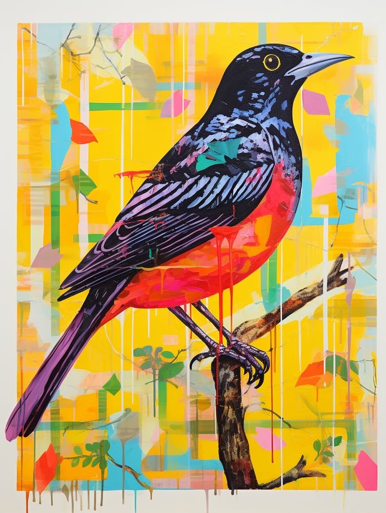Colourful Bird Painting Blackbird 2