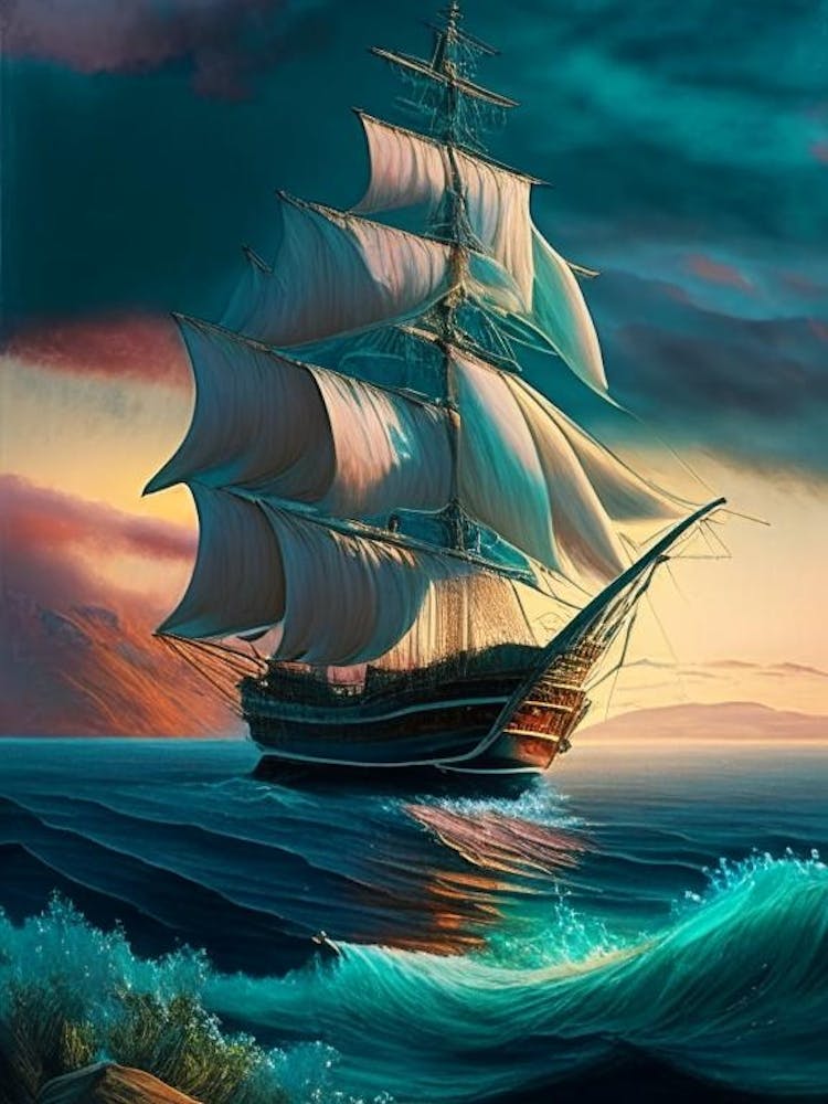 Sailing Ship Waterscape Crayon 1
