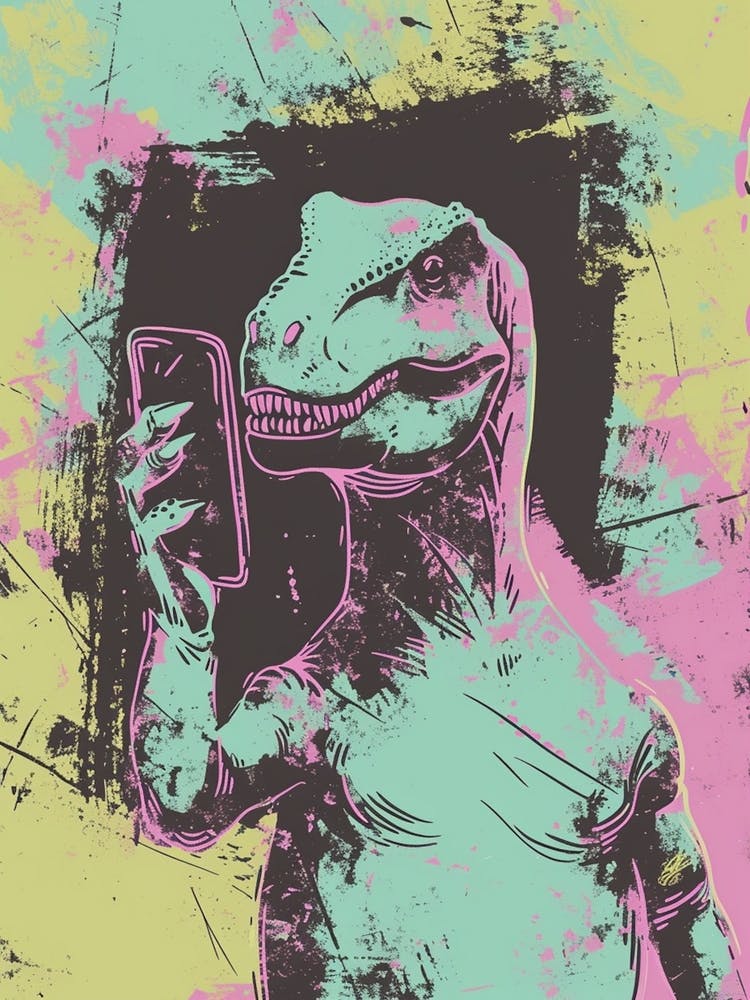 Dinosaur On The Phone Purple Graffiti Style 3