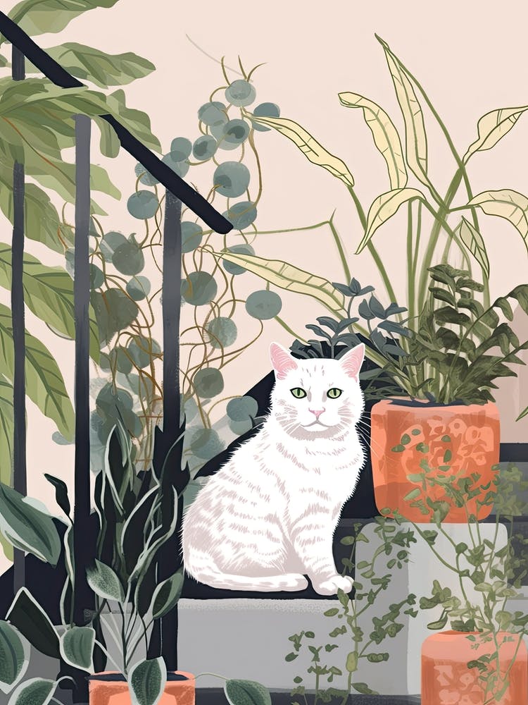 White Cat And House Plants 1