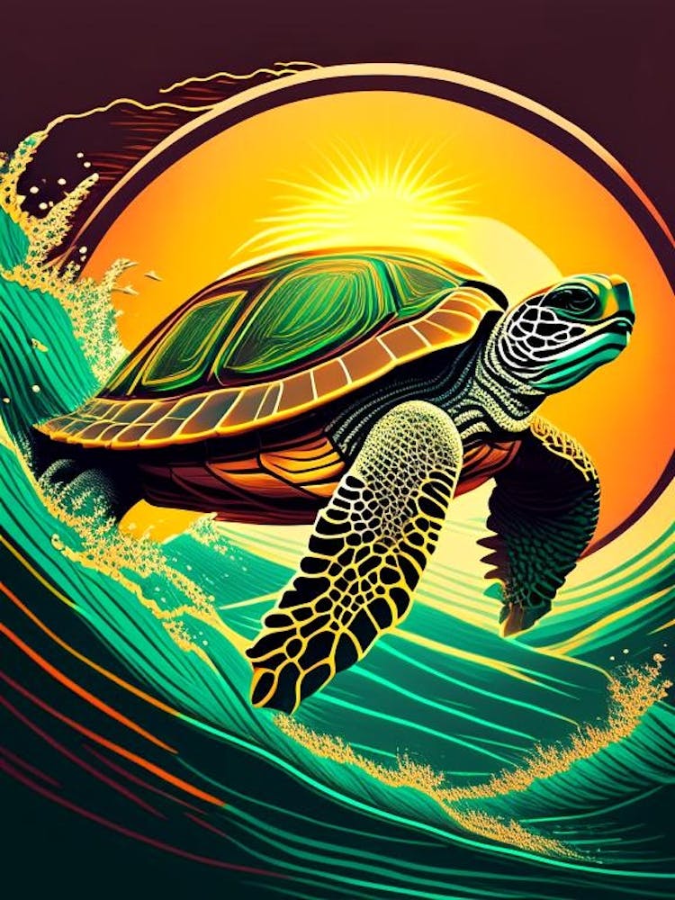 Sea Turtle In Motion, Sea Turtle Retro 1