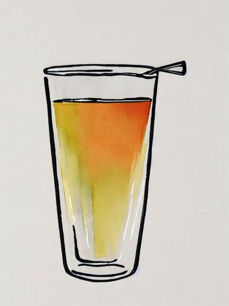 French75 1 Minimal Line Drawing With Watercolour Cocktail Poster