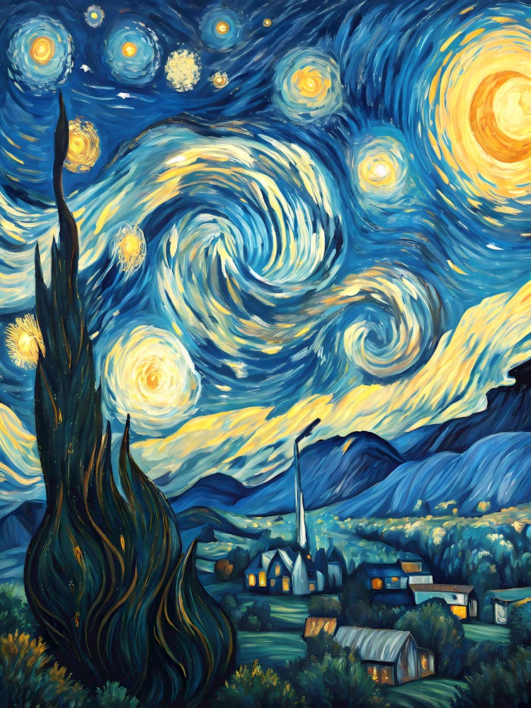 Oil Painting Style A Dreamy Night Sky With Swirling stars