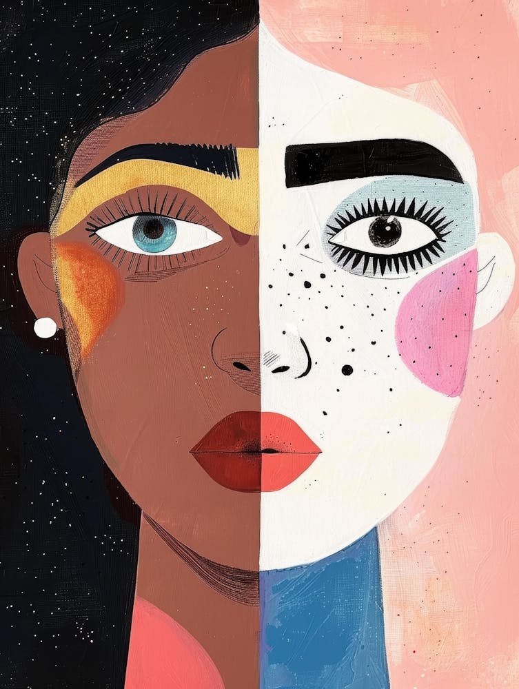 Two Women With Different Colored Faces