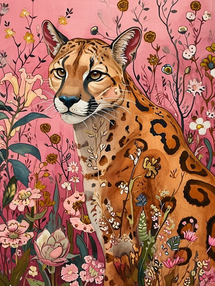 Floral Animal Painting Cougar 3