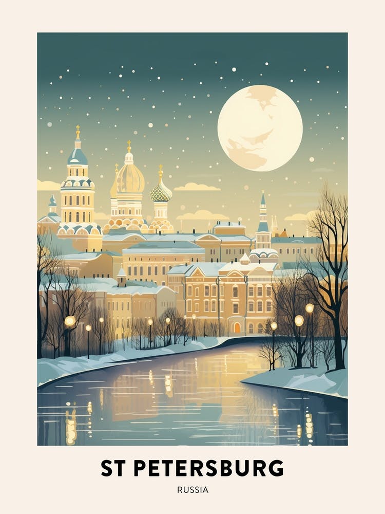 Affiche de voyage Nuit d'hiver St Petersburg Russie 1