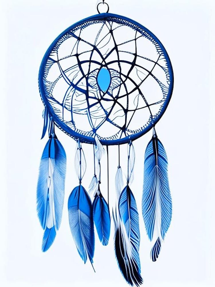 Dreamcatcher Symbol 3 Blue And White Line Drawing