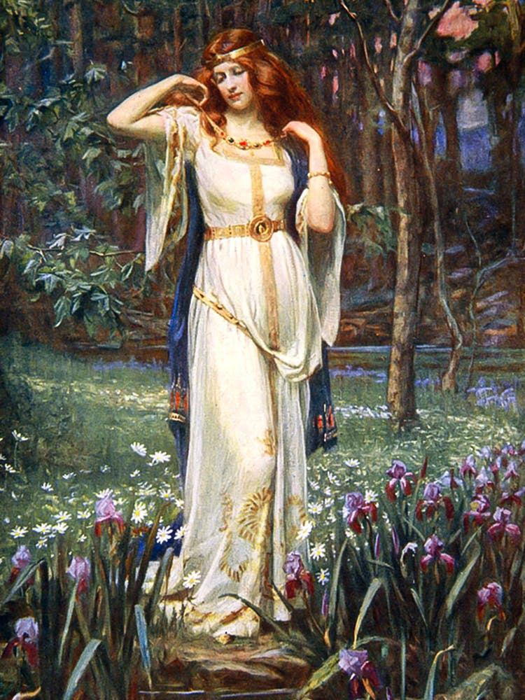 Freyja and her Necklace - James Doyle Penrose 1890 - Pre-Raphaelite Oil Painting Norse Goddess Mythological Wall Art Remastered HD Pagan Mythology 19th Century Famous