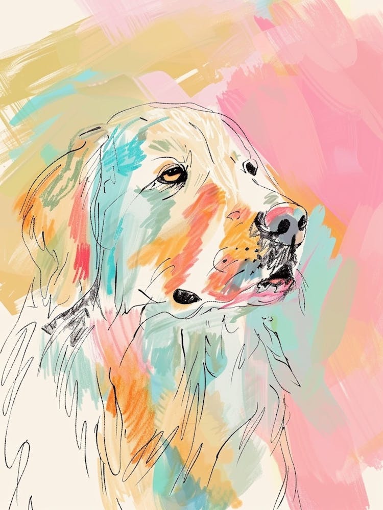 Golden Retriever Dog Pastel Line Watercolour Illustration  3