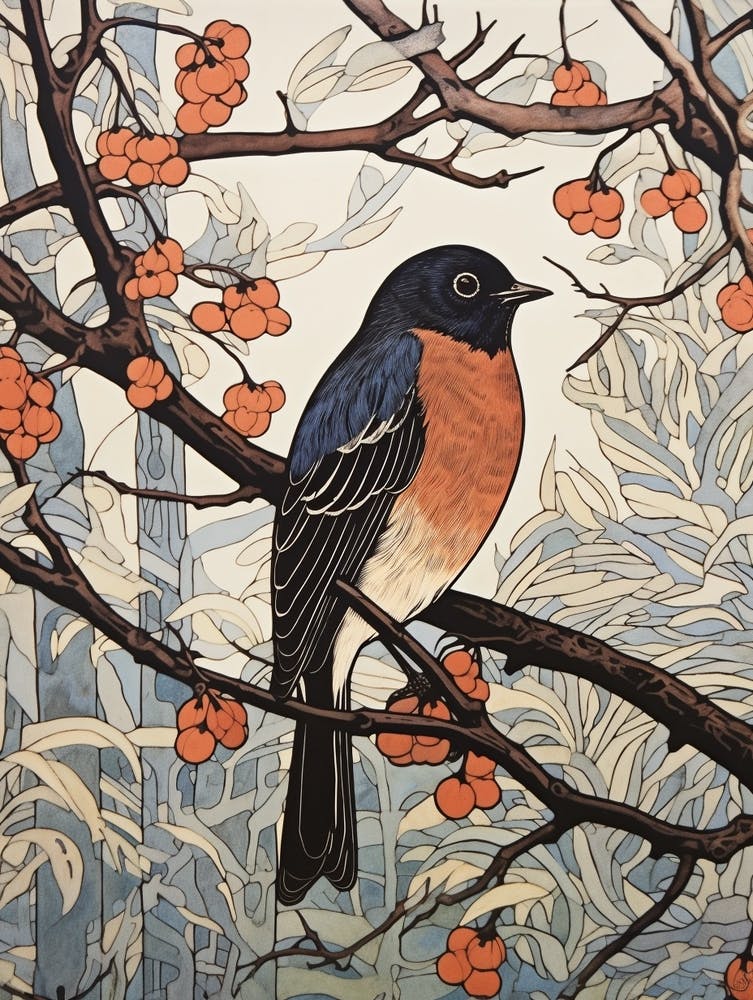 Art Nouveau Birds Poster Eastern Bluebird 3