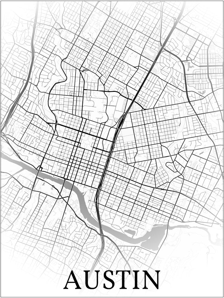 Austin, Texas, United States, City Map, Black And White Fade Design