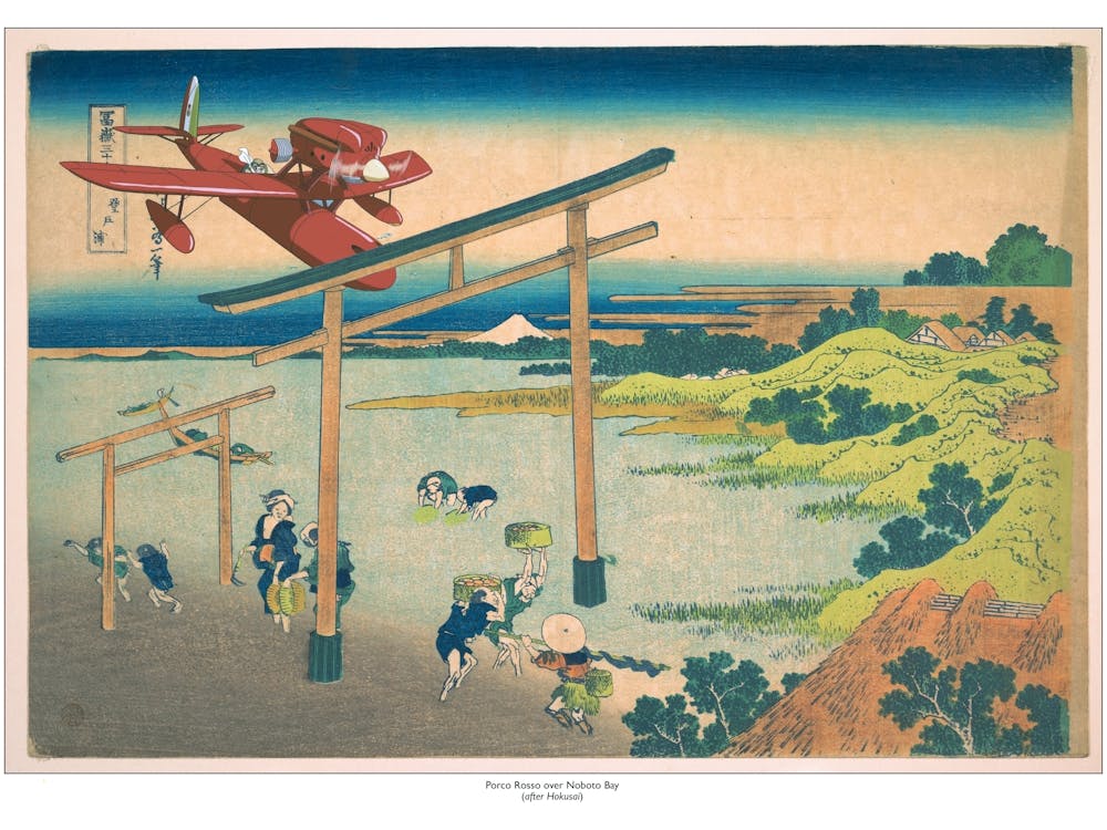 Porco Rosso und Brücke - Japanischer Druck - Studio Ghibli