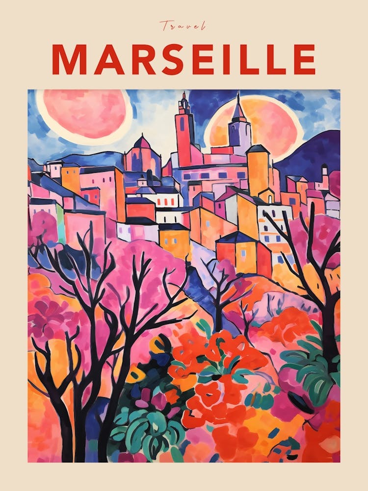 Marseille France 3 Fauvist Travel Poster