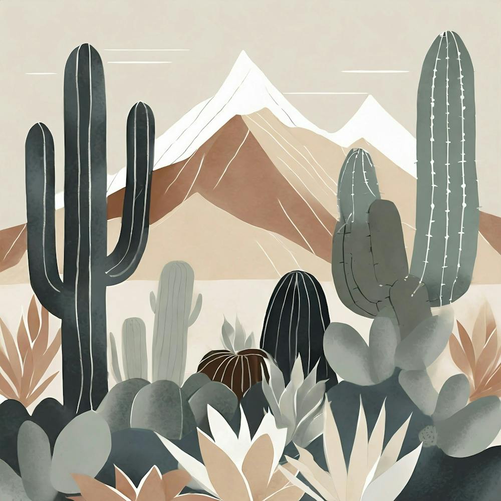 Firefly Modern Abstract Beautiful Lush Cactus And Succulent Garden In Neutral Muted Colors Of Tan, G (5)