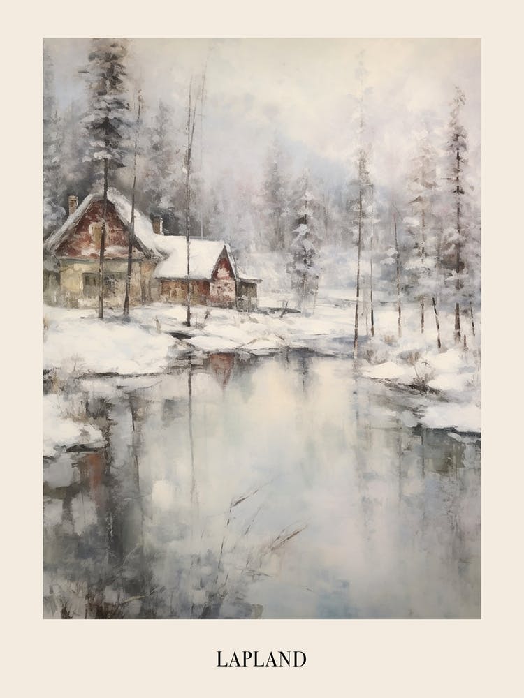 Vintage Winter Painting Poster Lapland Finland 1