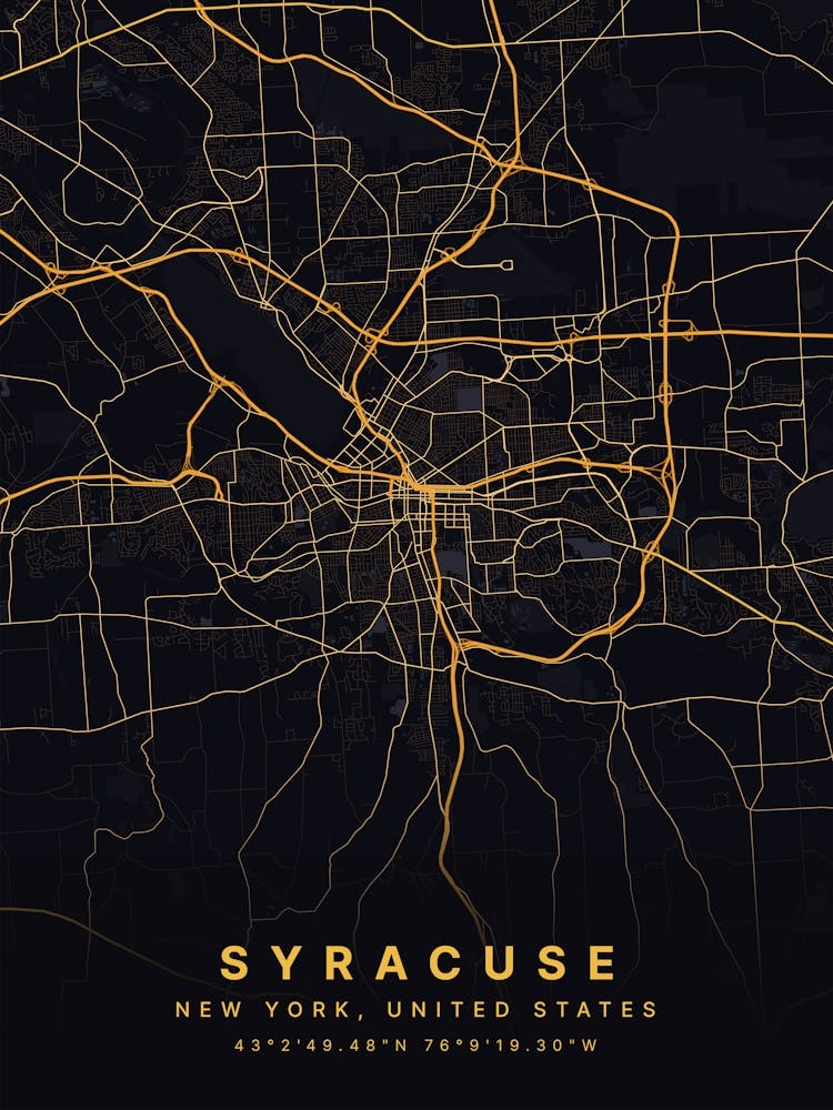 Syracuse New York USA Black And Gold Map